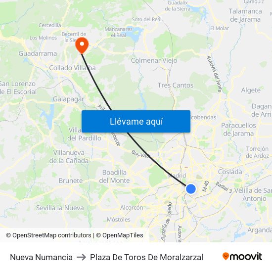 Nueva Numancia to Plaza De Toros De Moralzarzal map