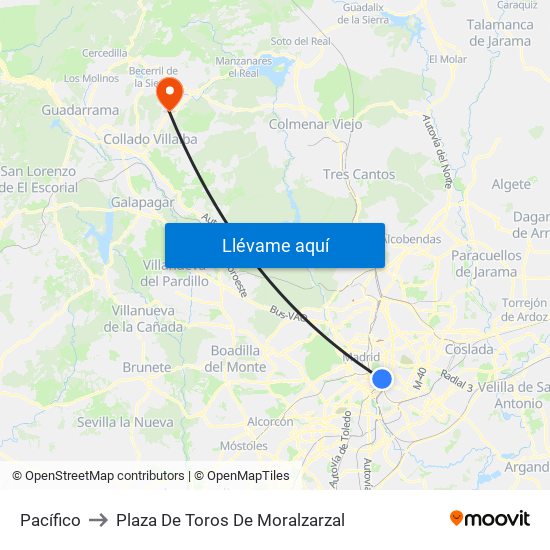 Pacífico to Plaza De Toros De Moralzarzal map
