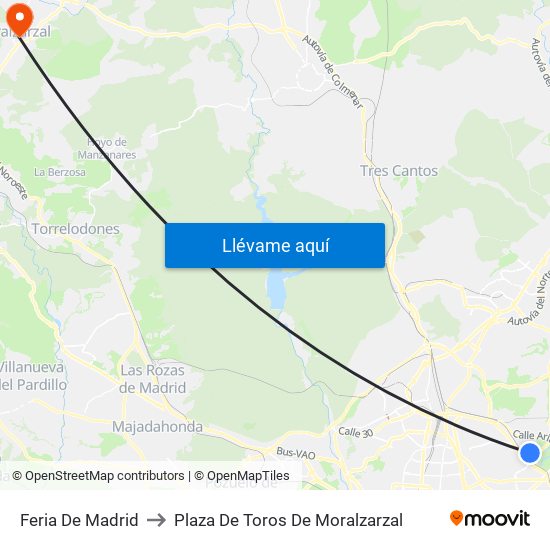 Feria De Madrid to Plaza De Toros De Moralzarzal map