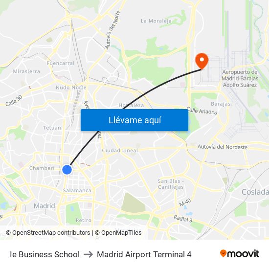 Ie Business School to Madrid Airport Terminal 4 map
