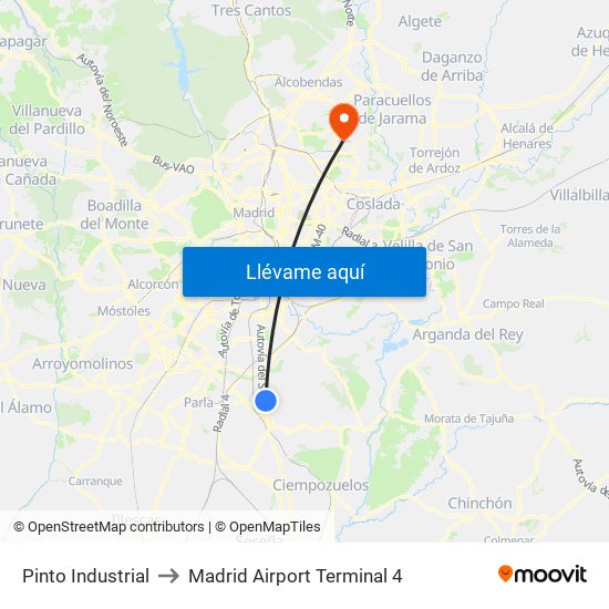 Pinto Industrial to Madrid Airport Terminal 4 map