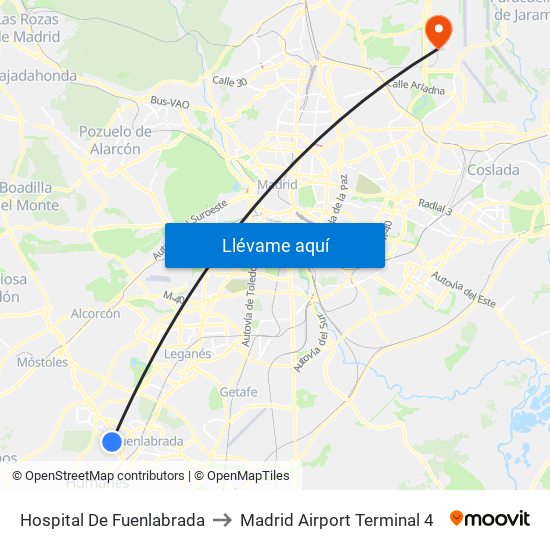 Hospital De Fuenlabrada to Madrid Airport Terminal 4 map