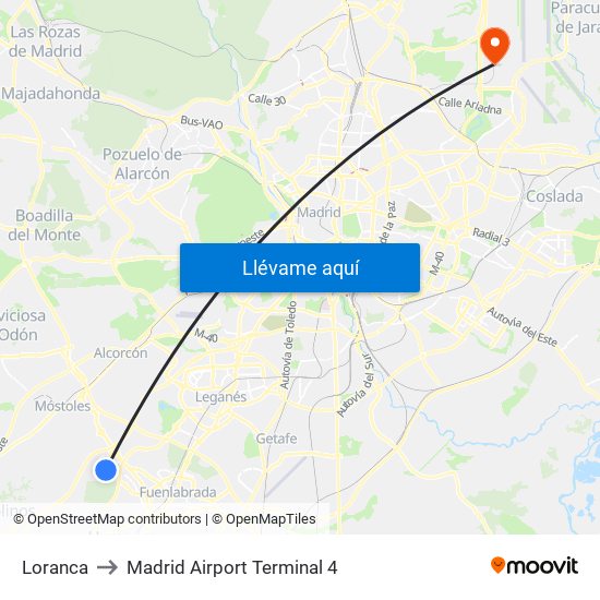 Loranca to Madrid Airport Terminal 4 map