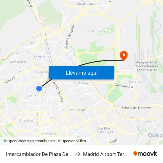 Intercambiador De Plaza De Castilla to Madrid Airport Terminal 4 map