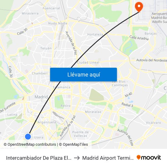 Intercambiador De Plaza Elíptica to Madrid Airport Terminal 4 map
