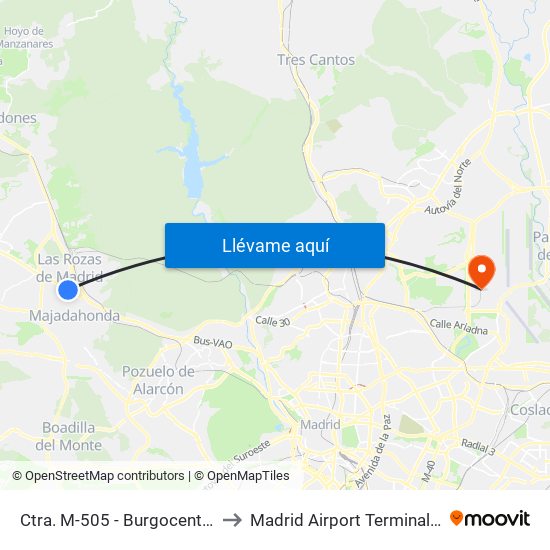 Ctra. M-505 - Burgocentro to Madrid Airport Terminal 4 map