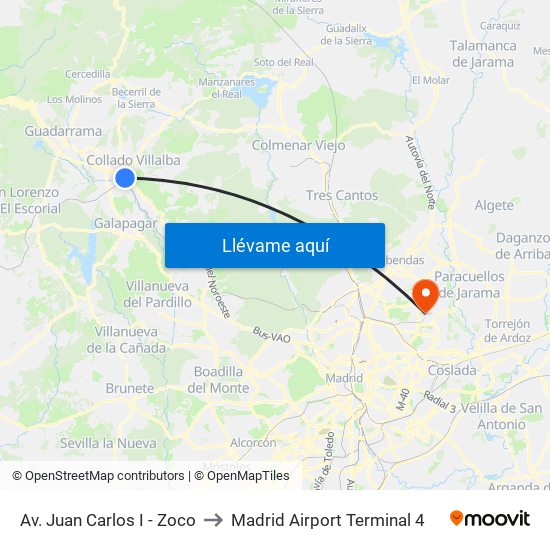 Av. Juan Carlos I - Zoco to Madrid Airport Terminal 4 map