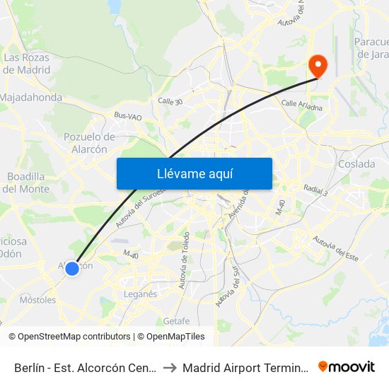 Berlín - Est. Alcorcón Central to Madrid Airport Terminal 4 map