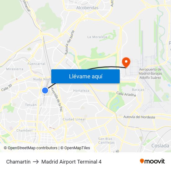 Chamartín to Madrid Airport Terminal 4 map