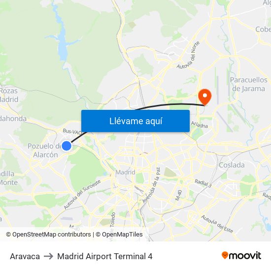 Aravaca to Madrid Airport Terminal 4 map