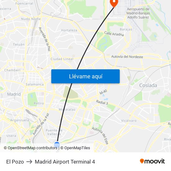 El Pozo to Madrid Airport Terminal 4 map