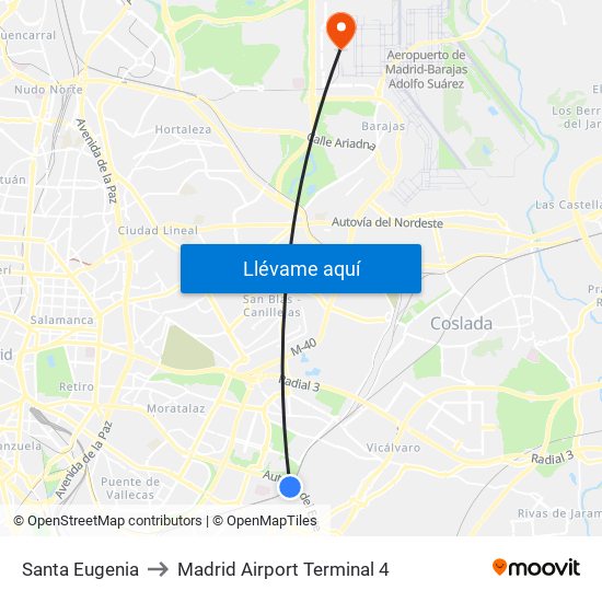 Santa Eugenia to Madrid Airport Terminal 4 map