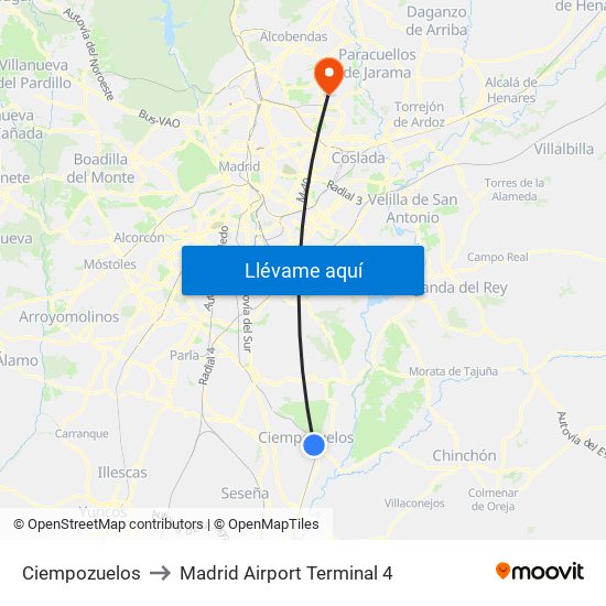 Ciempozuelos to Madrid Airport Terminal 4 map