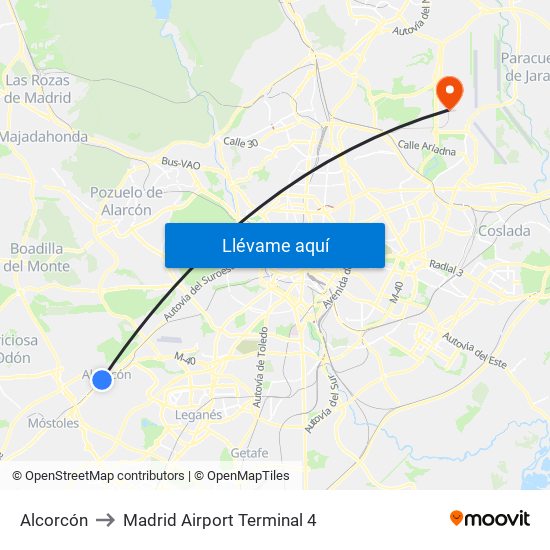 Alcorcón to Madrid Airport Terminal 4 map