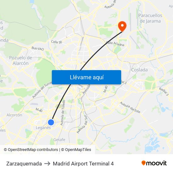 Zarzaquemada to Madrid Airport Terminal 4 map