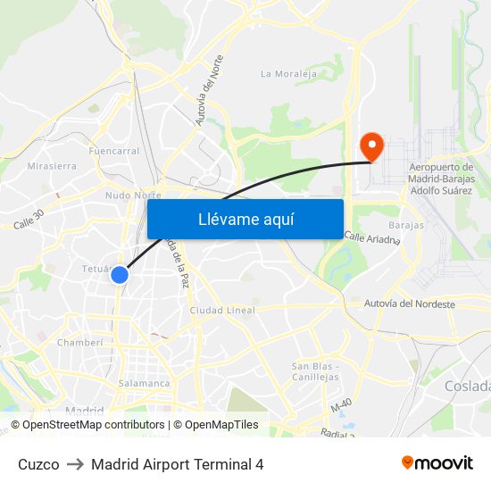 Cuzco to Madrid Airport Terminal 4 map