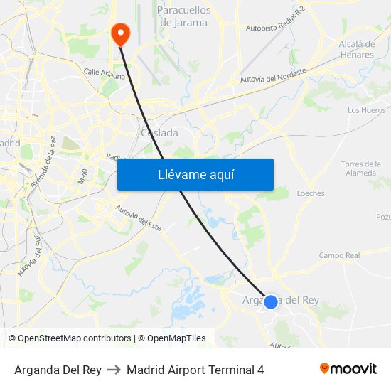 Arganda Del Rey to Madrid Airport Terminal 4 map