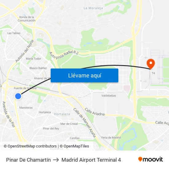 Pinar De Chamartín to Madrid Airport Terminal 4 map
