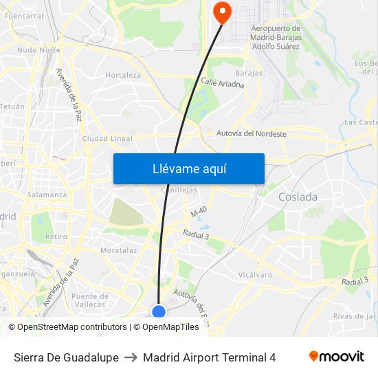 Sierra De Guadalupe to Madrid Airport Terminal 4 map