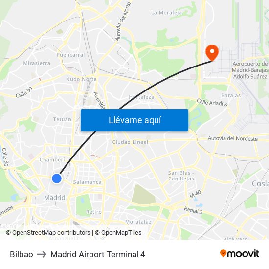 Bilbao to Madrid Airport Terminal 4 map