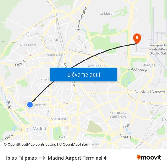 Islas Filipinas to Madrid Airport Terminal 4 map