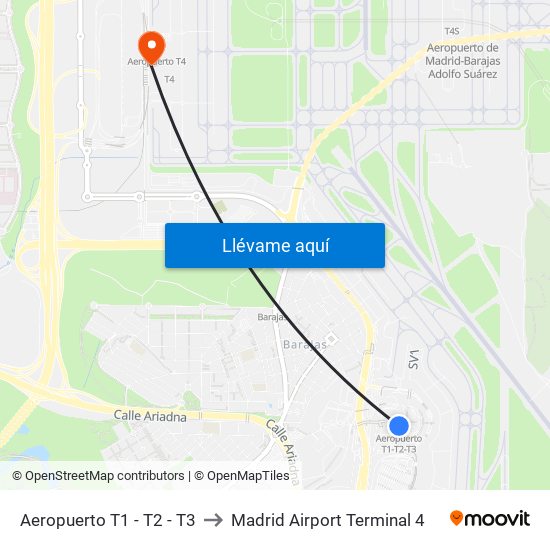Aeropuerto T1 - T2 - T3 to Madrid Airport Terminal 4 map