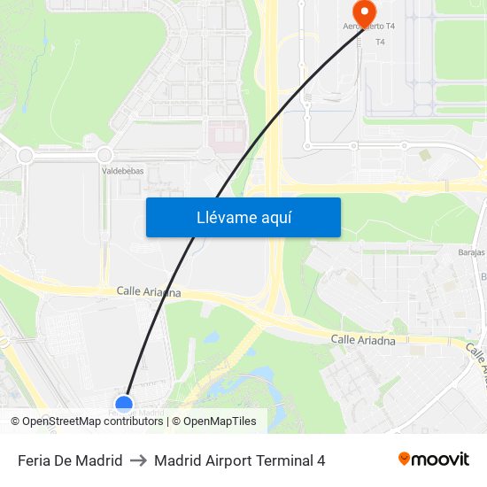 Feria De Madrid to Madrid Airport Terminal 4 map
