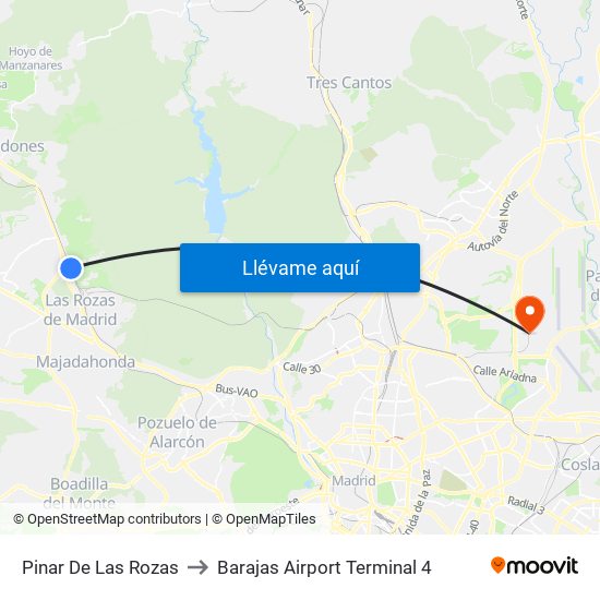 Pinar De Las Rozas to Barajas Airport Terminal 4 map