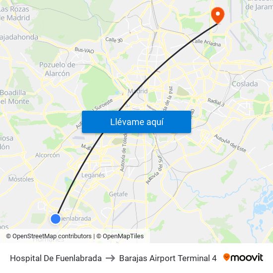 Hospital De Fuenlabrada to Barajas Airport Terminal 4 map