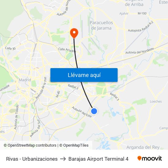 Rivas - Urbanizaciones to Barajas Airport Terminal 4 map