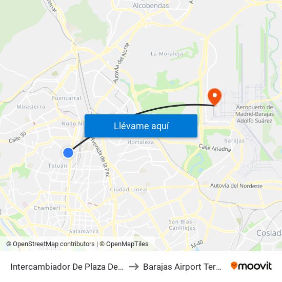 Intercambiador De Plaza De Castilla to Barajas Airport Terminal 4 map
