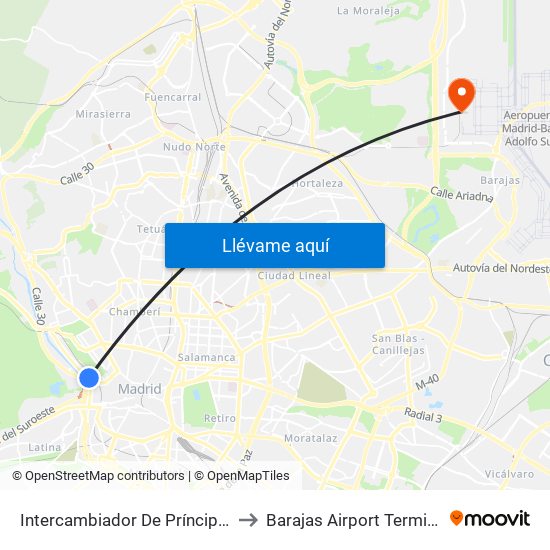 Intercambiador De Príncipe Pío to Barajas Airport Terminal 4 map