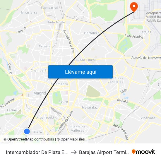 Intercambiador De Plaza Elíptica to Barajas Airport Terminal 4 map