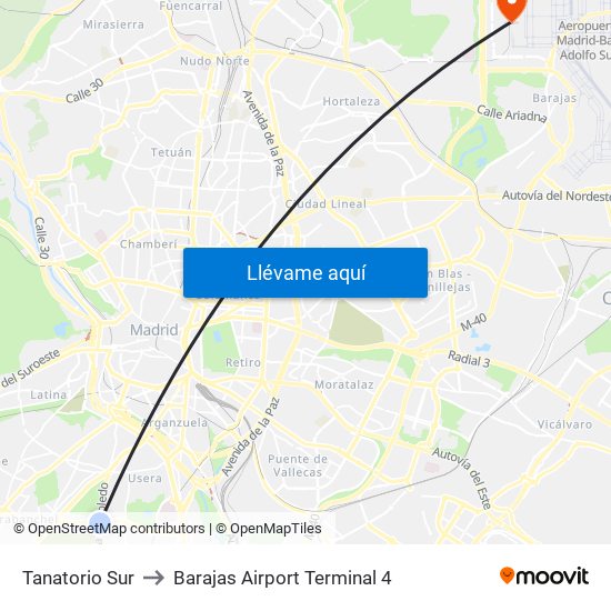 Tanatorio Sur to Barajas Airport Terminal 4 map