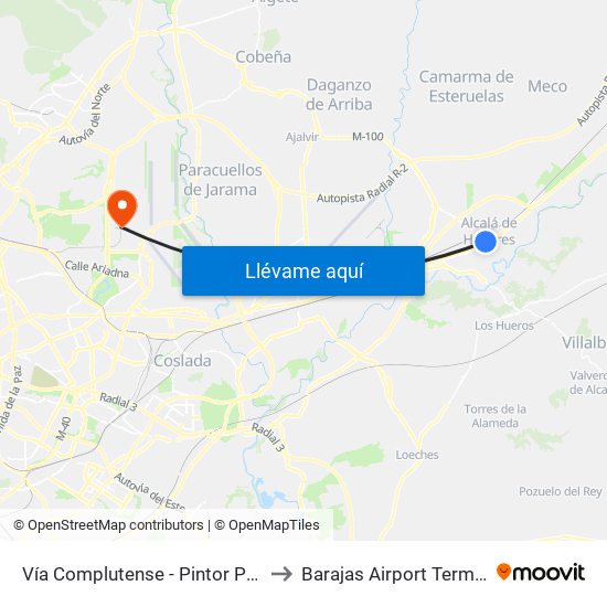 Vía Complutense - Pintor Picasso to Barajas Airport Terminal 4 map