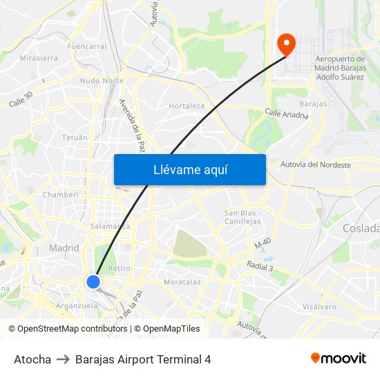 Atocha to Barajas Airport Terminal 4 map