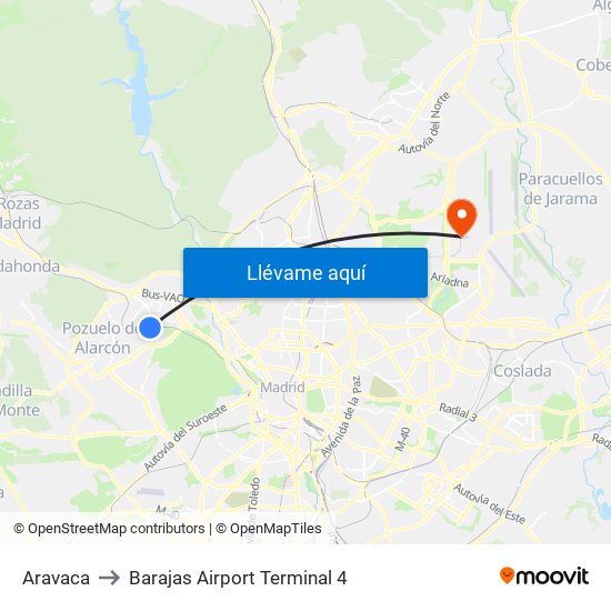 Aravaca to Barajas Airport Terminal 4 map