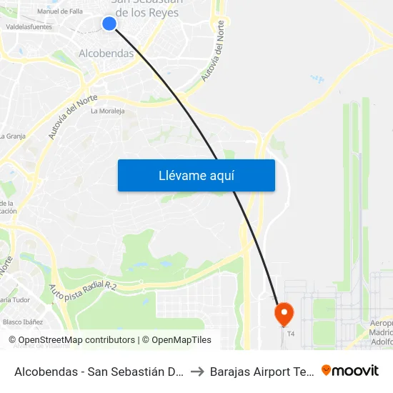 Alcobendas - San Sebastián De Los Reyes to Barajas Airport Terminal 4 map