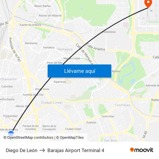 Diego De León to Barajas Airport Terminal 4 map
