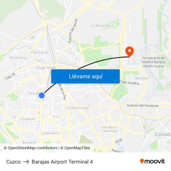 Cuzco to Barajas Airport Terminal 4 map