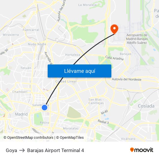 Goya to Barajas Airport Terminal 4 map