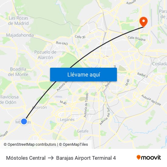 Móstoles Central to Barajas Airport Terminal 4 map