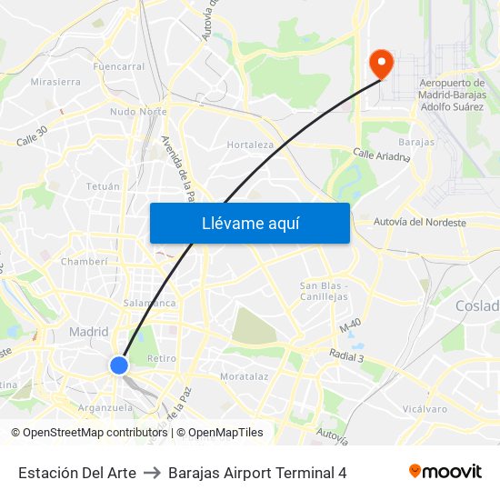 Estación Del Arte to Barajas Airport Terminal 4 map