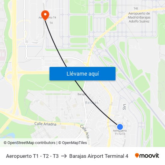 Aeropuerto T1 - T2 - T3 to Barajas Airport Terminal 4 map