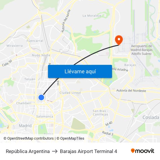 República Argentina to Barajas Airport Terminal 4 map