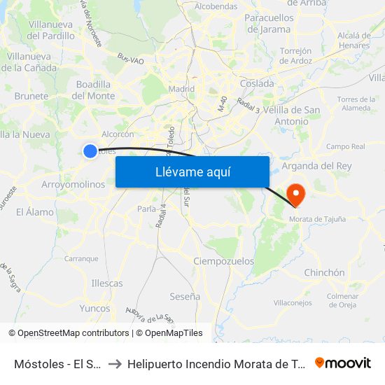 Móstoles - El Soto to Helipuerto Incendio Morata de Tajuña map