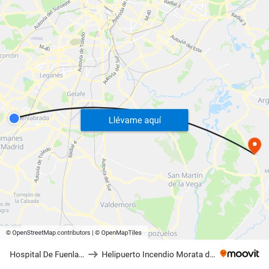 Hospital De Fuenlabrada to Helipuerto Incendio Morata de Tajuña map