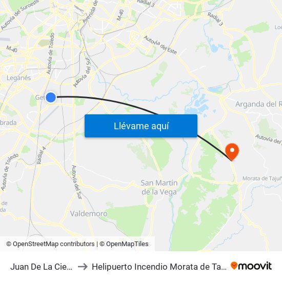 Juan De La Cierva to Helipuerto Incendio Morata de Tajuña map