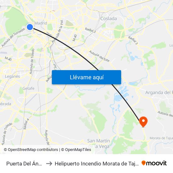 Puerta Del Ángel to Helipuerto Incendio Morata de Tajuña map