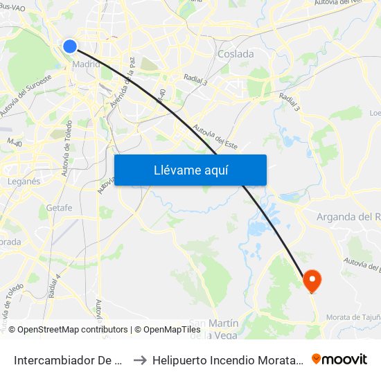Intercambiador De Moncloa to Helipuerto Incendio Morata de Tajuña map